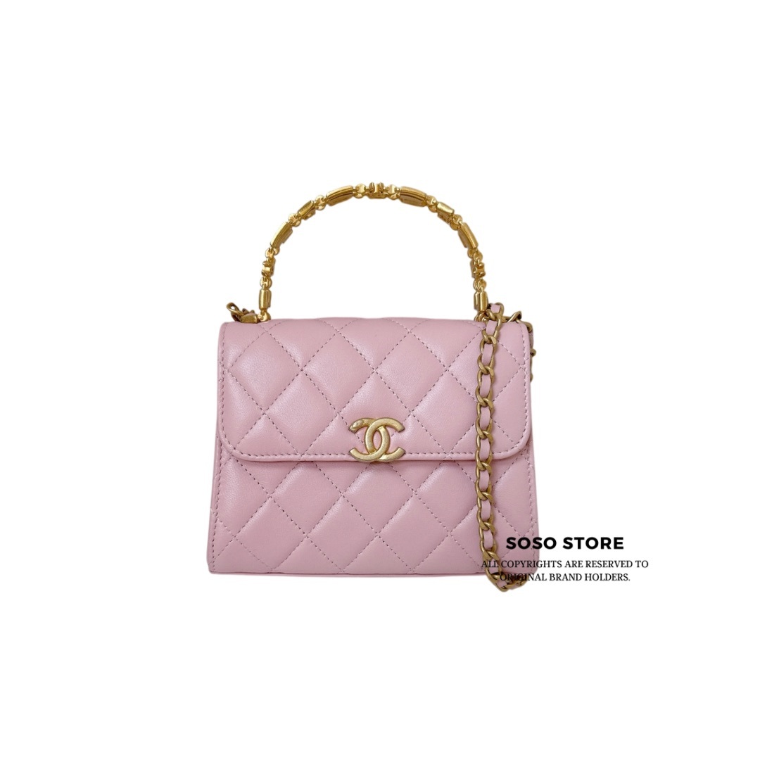 Chanel Mini Enamel Top Handle Clutch with Chain - Pink/GHW