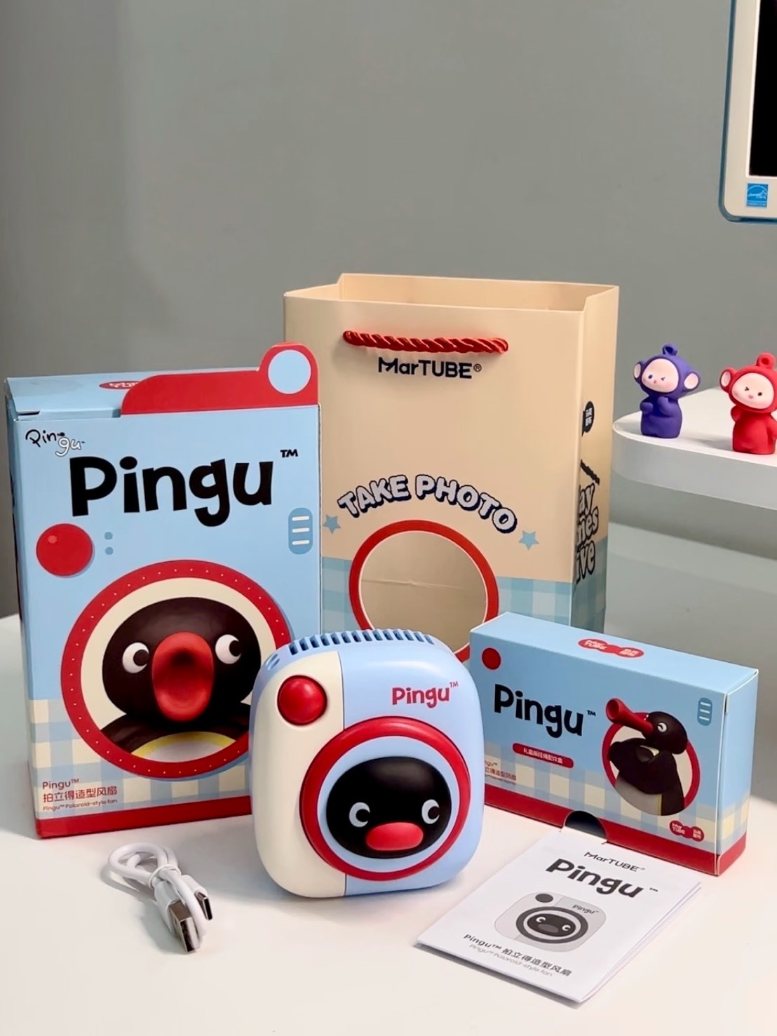 正版授權 PINGU 拍立得造型 掛脖風扇