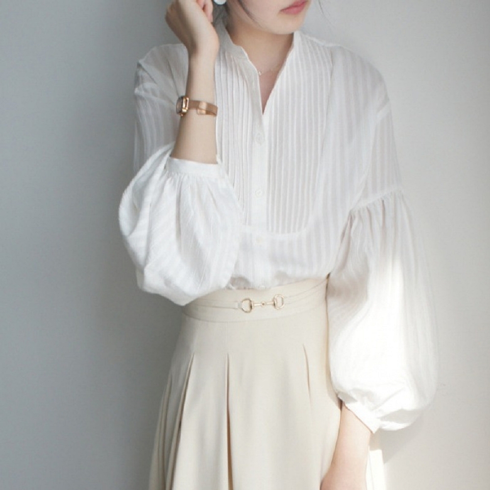 【ASister 小姊姊】AS2501#女裝｜上衣☆法式美感*小立領褶皺*上衣(圖片色 S-XL)