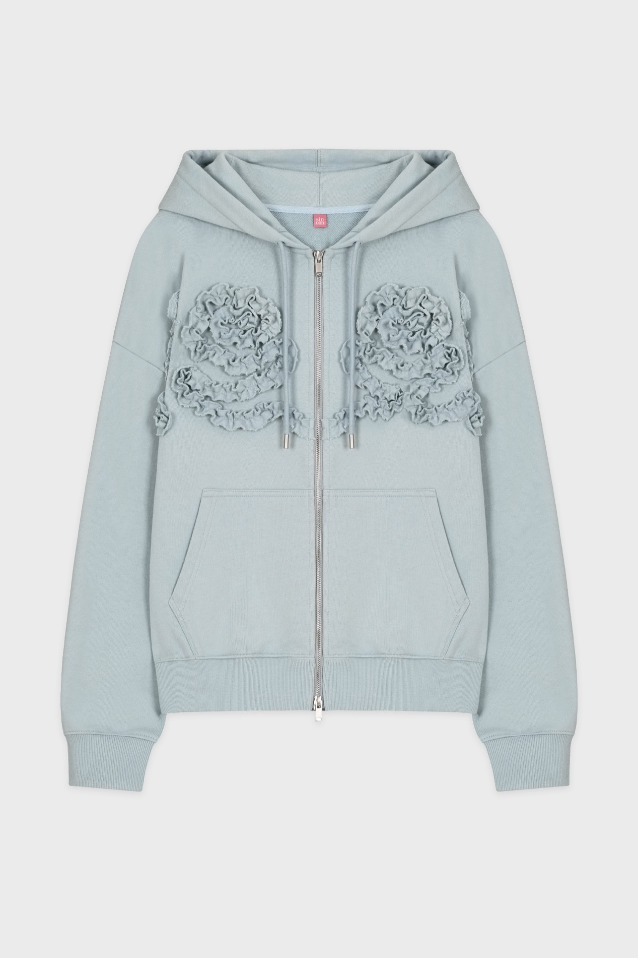 Sinoon Rose Frill Oversized-Fit Hooded Zip-Up