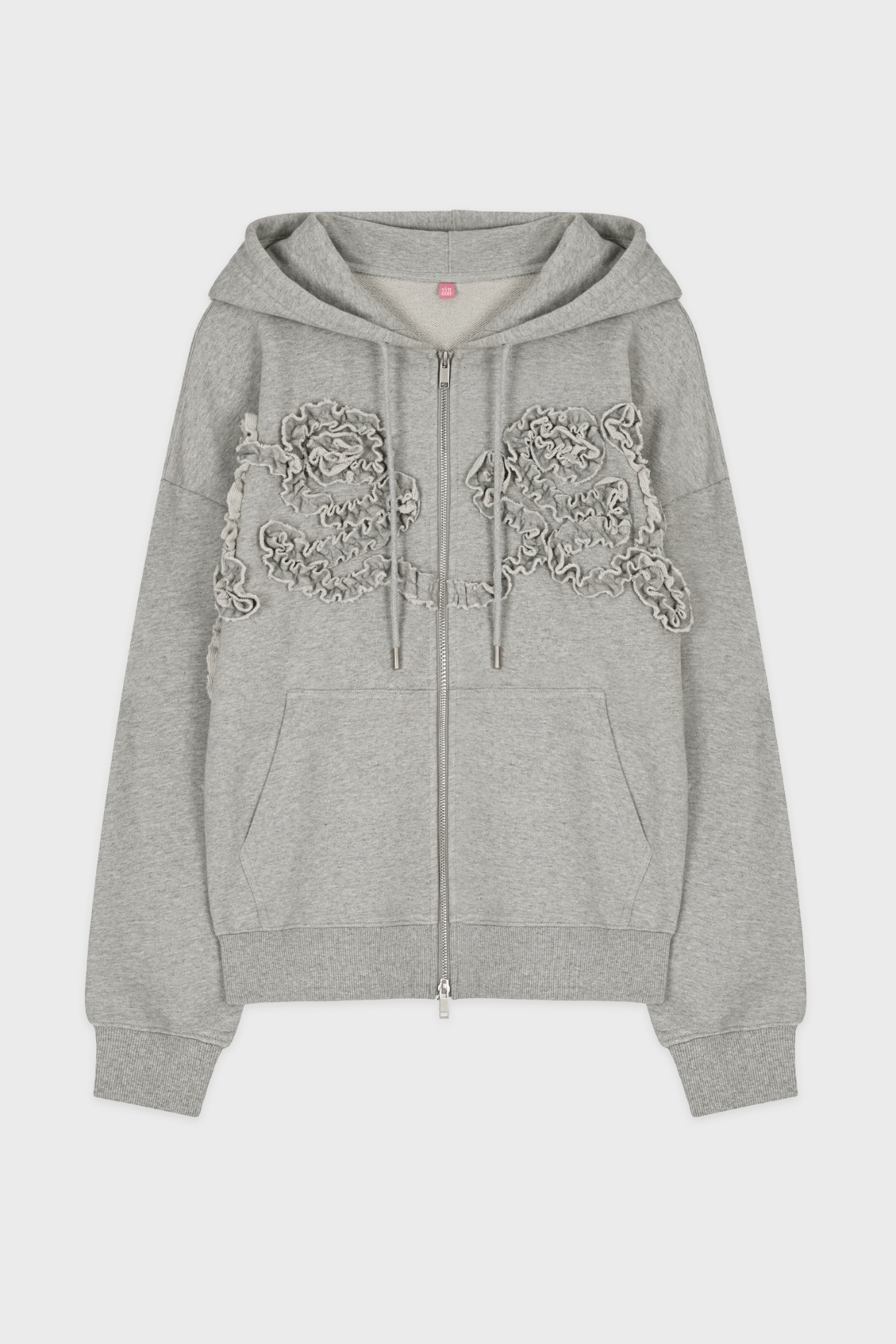 Sinoon Rose Frill Oversized-Fit Hooded Zip-Up