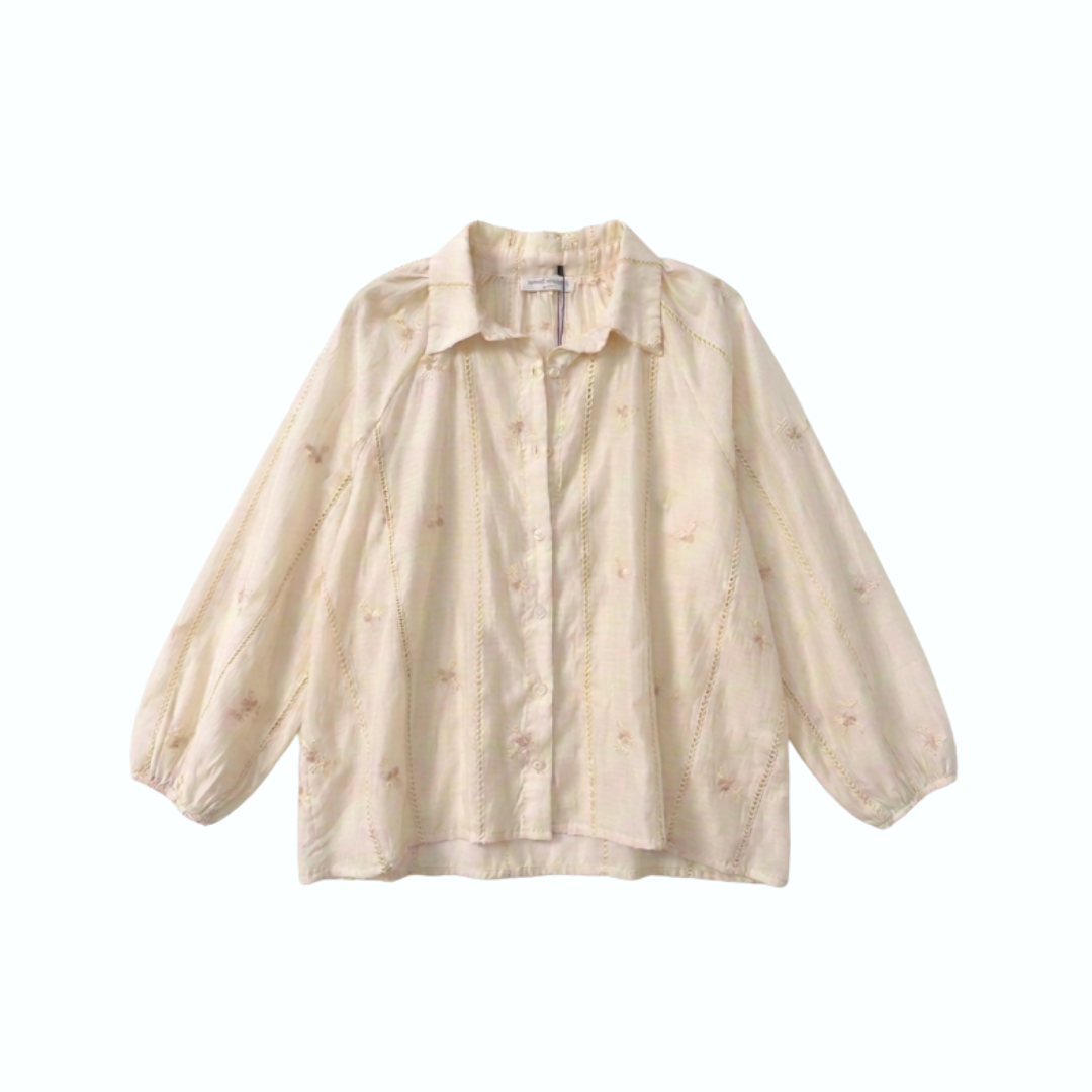 1SO0403-200 [SUNNY STUDIO] Shirt With Delicate Embroidery Beige #48358 (C-EU-E)