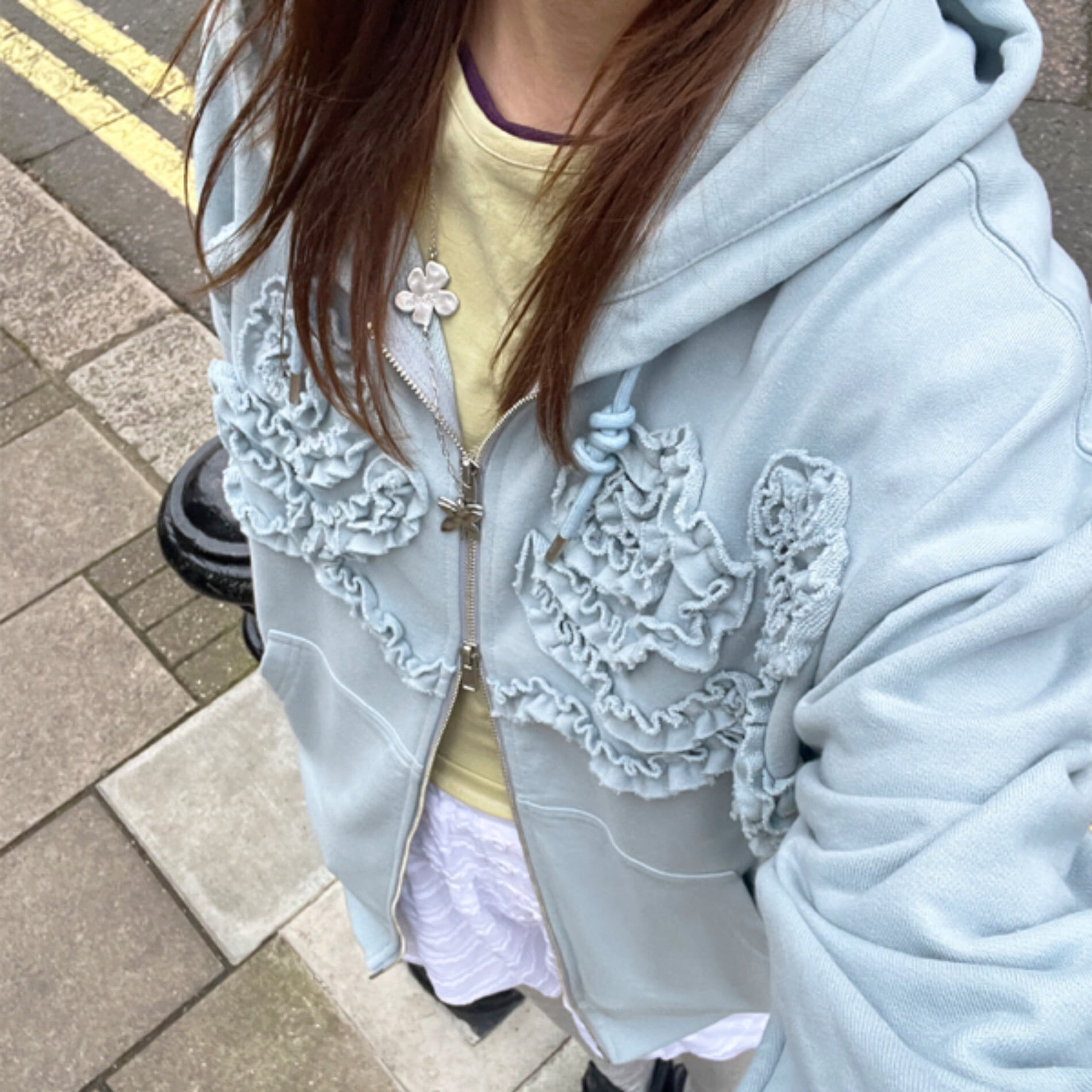 トップス SINOON Rose Frill Oversized-Fit Hooded Sinoon Rose Frill Oversized-Fit Hooded Zip-Up