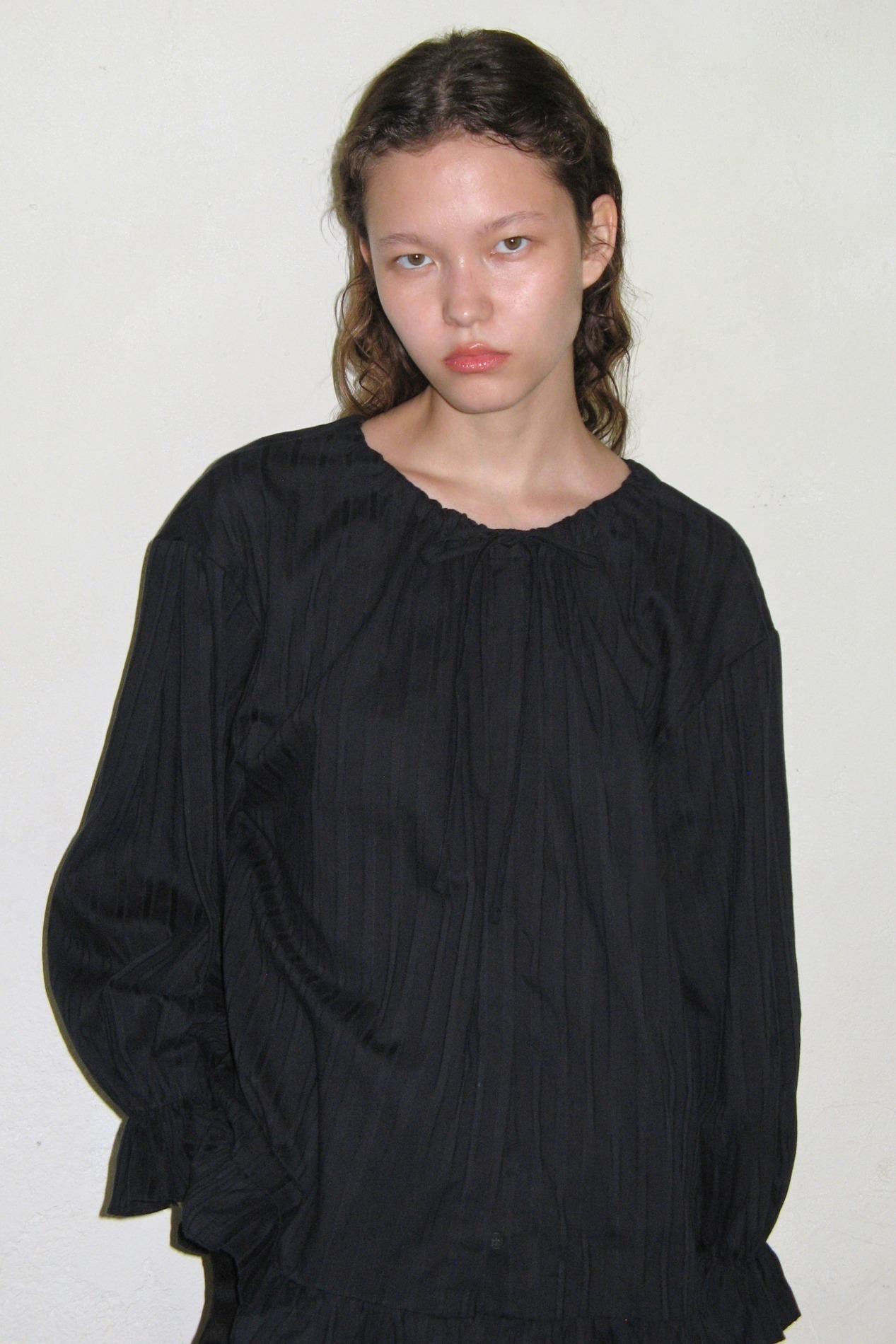 Sinoon Puff Shirring Stripe Blouse