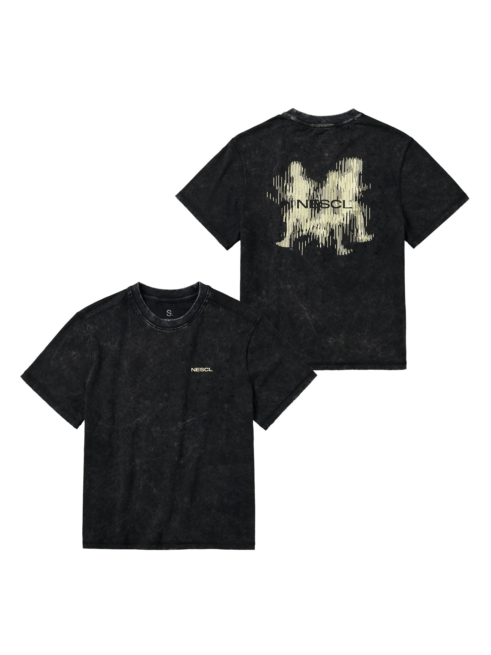 Air Act 礦物水洗 T-Shirt 黑色正面與背面展示