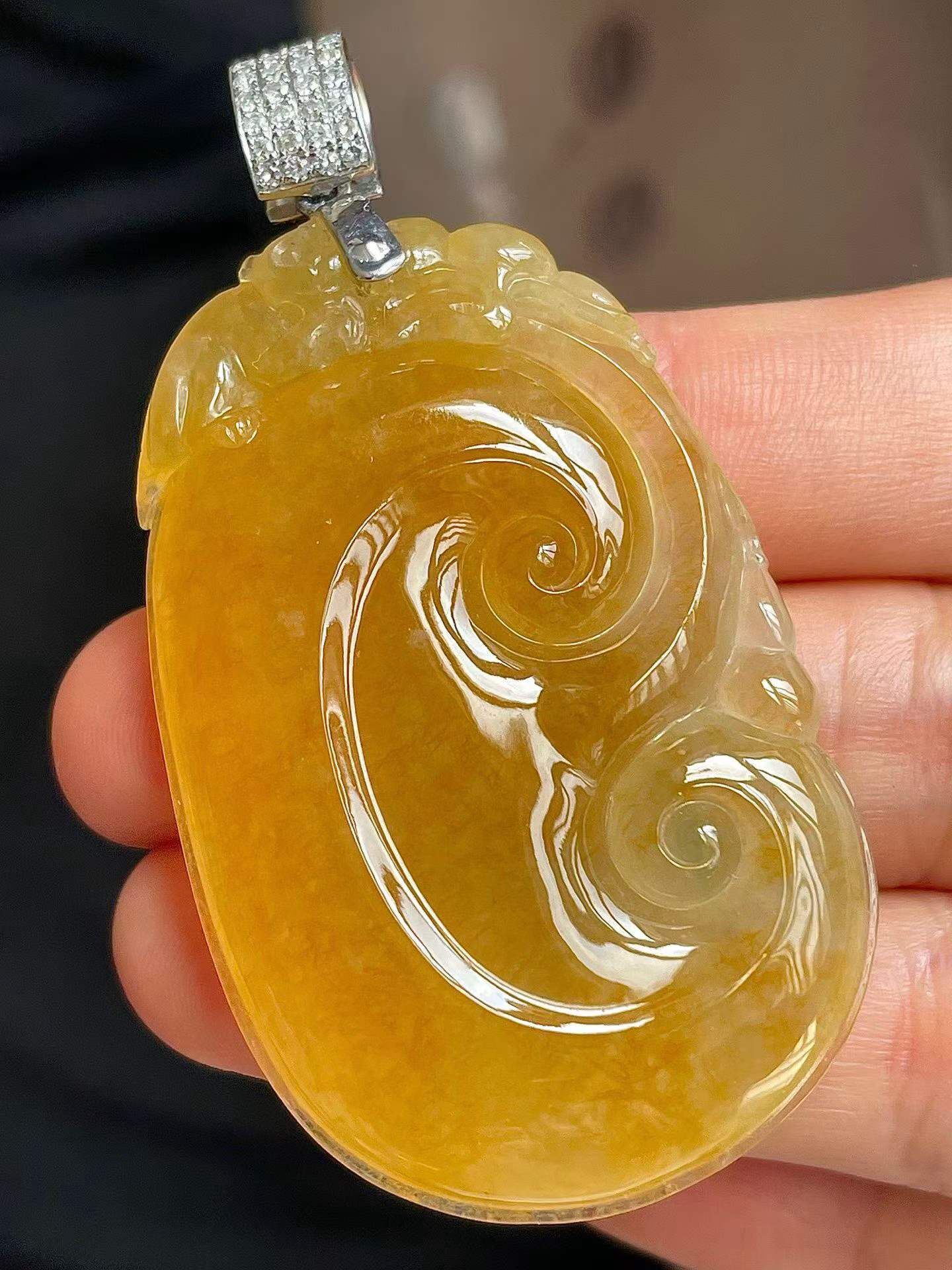 翡翠冰種黃如意吊墜,天然翡翠A玉, 緬甸玉, Jade, Jadeite