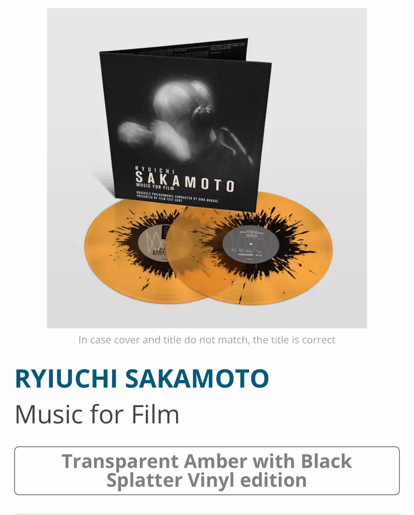 坂本龍一 - Music For Film 日本CD專輯 / 限量黑膠唱片 & 橙色彩膠 2LP - 電影配樂全記錄收藏 Ryiuchi Sakamoto