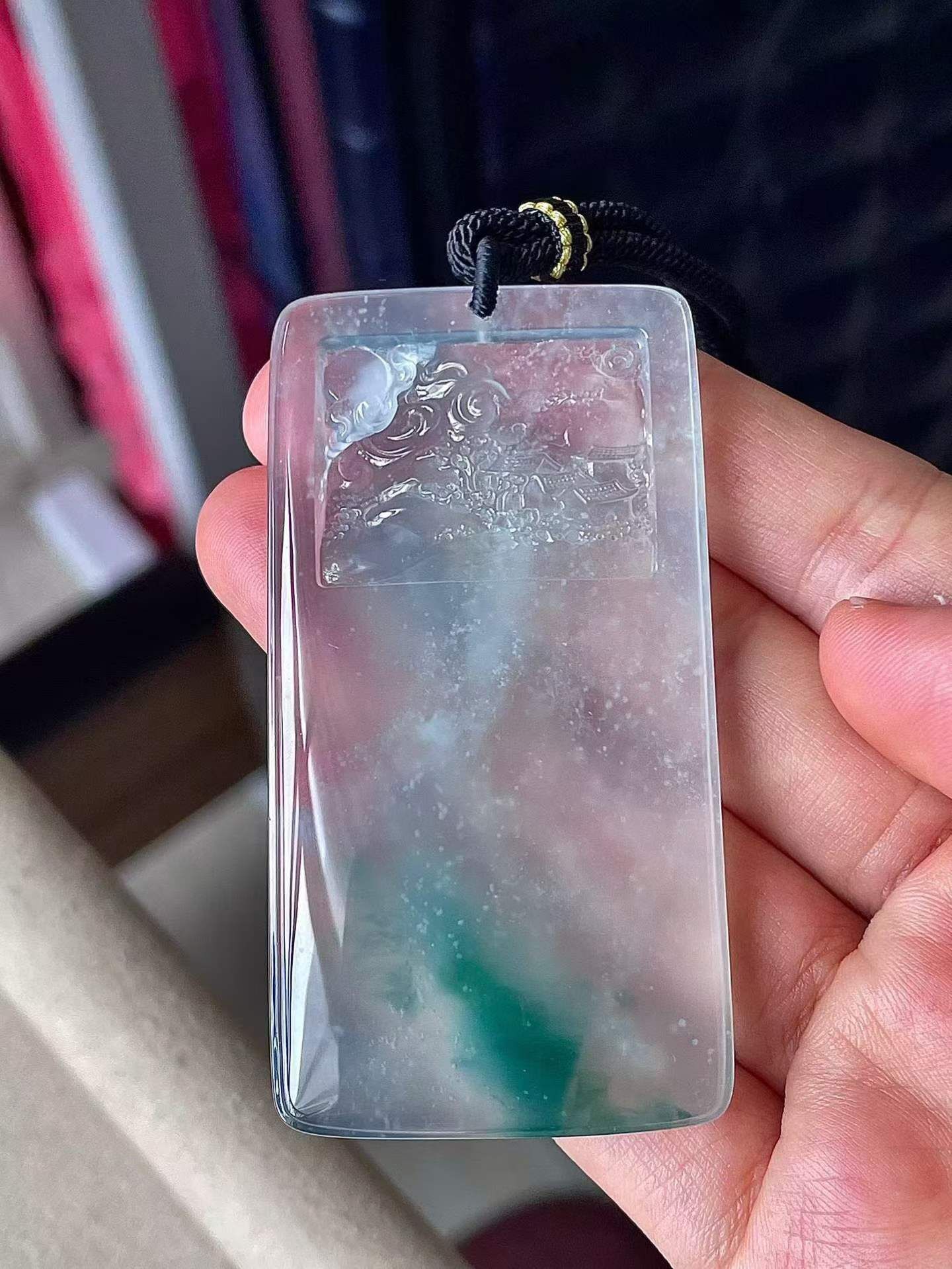 5245560 翡翠高冰飄花山水牌