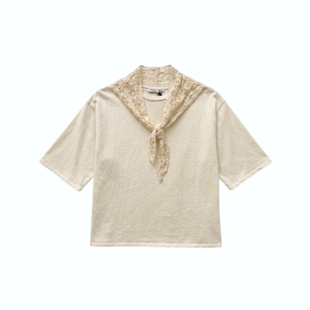 1SO0403-126 [SUNNY STUDIO] Lace Collar Short-Sleeved Top White #56147 (C-EU-E)