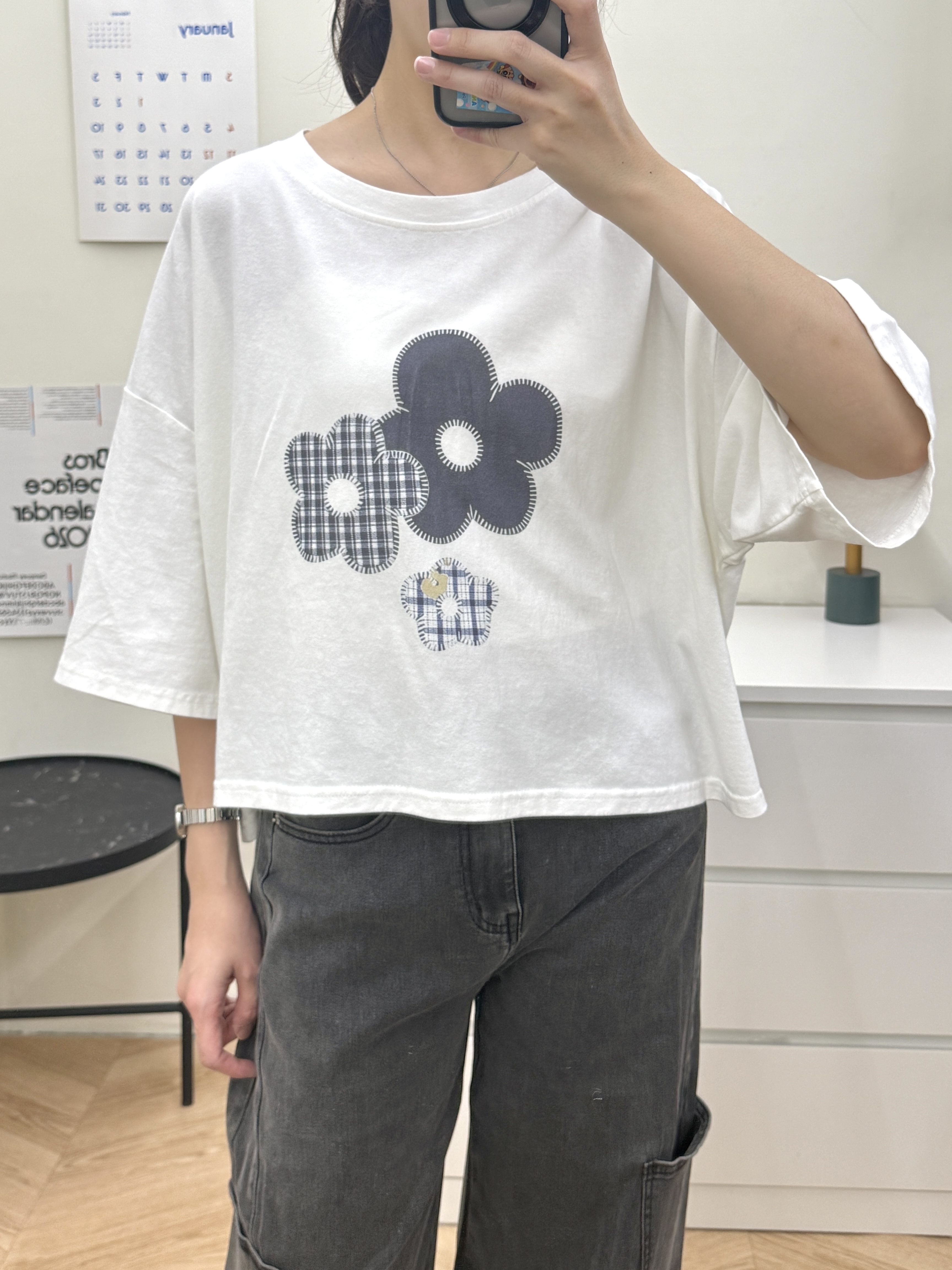 短版小花水洗T*2色