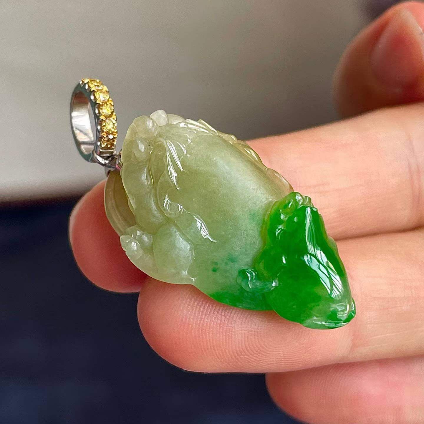 翡翠冰種黃加綠金蟾吊墜,天然翡翠A玉, 緬甸玉, Jade, Jadeite