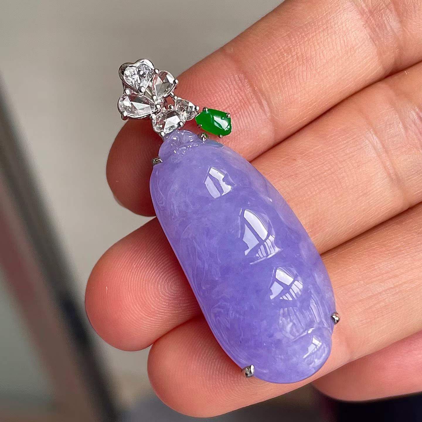 翡翠冰種紫羅蘭福豆吊墜,天然翡翠A玉, 緬甸玉, Jade, Jadeite