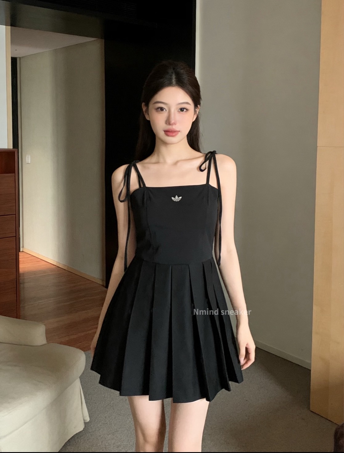 <韓妹純御風🎀🖤> ADIDAS ORIGINALS 蝴蝶結 連身小黑裙
