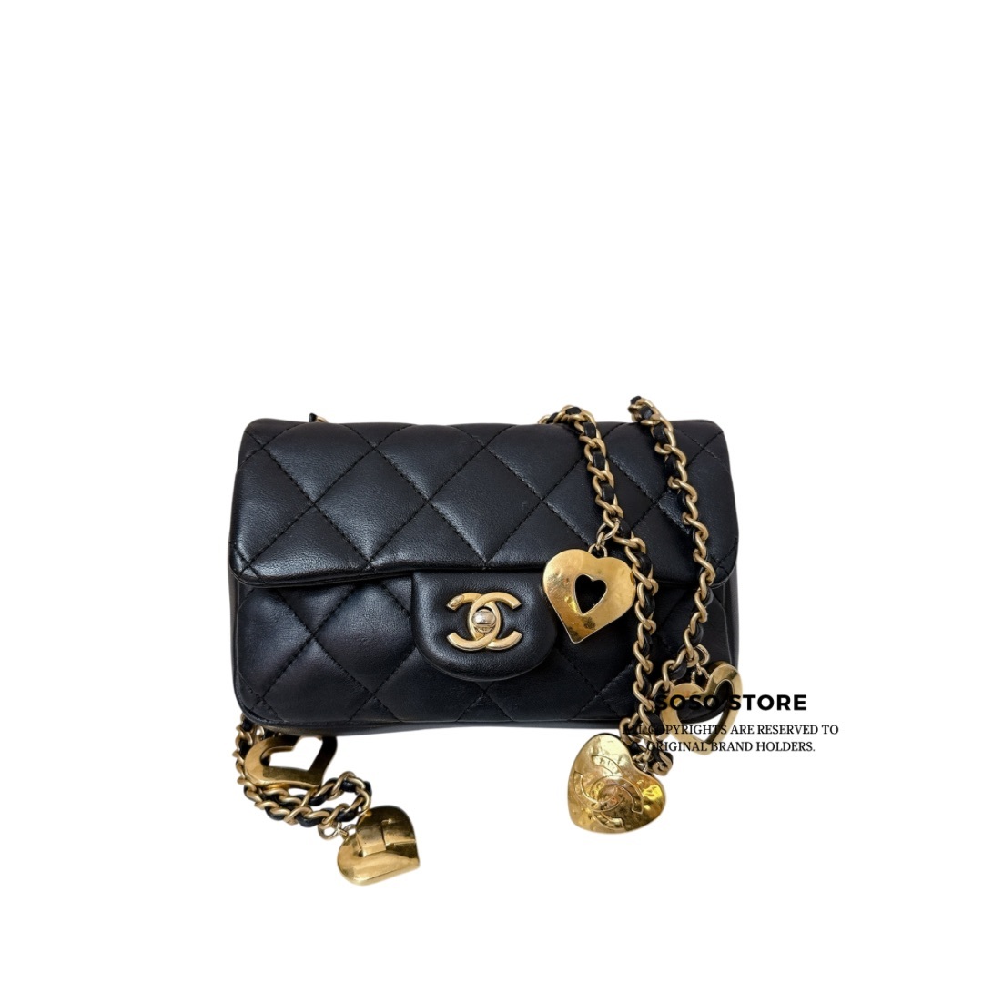 Chanel Mini Flap Bag with Heart Charm - Black /GHW