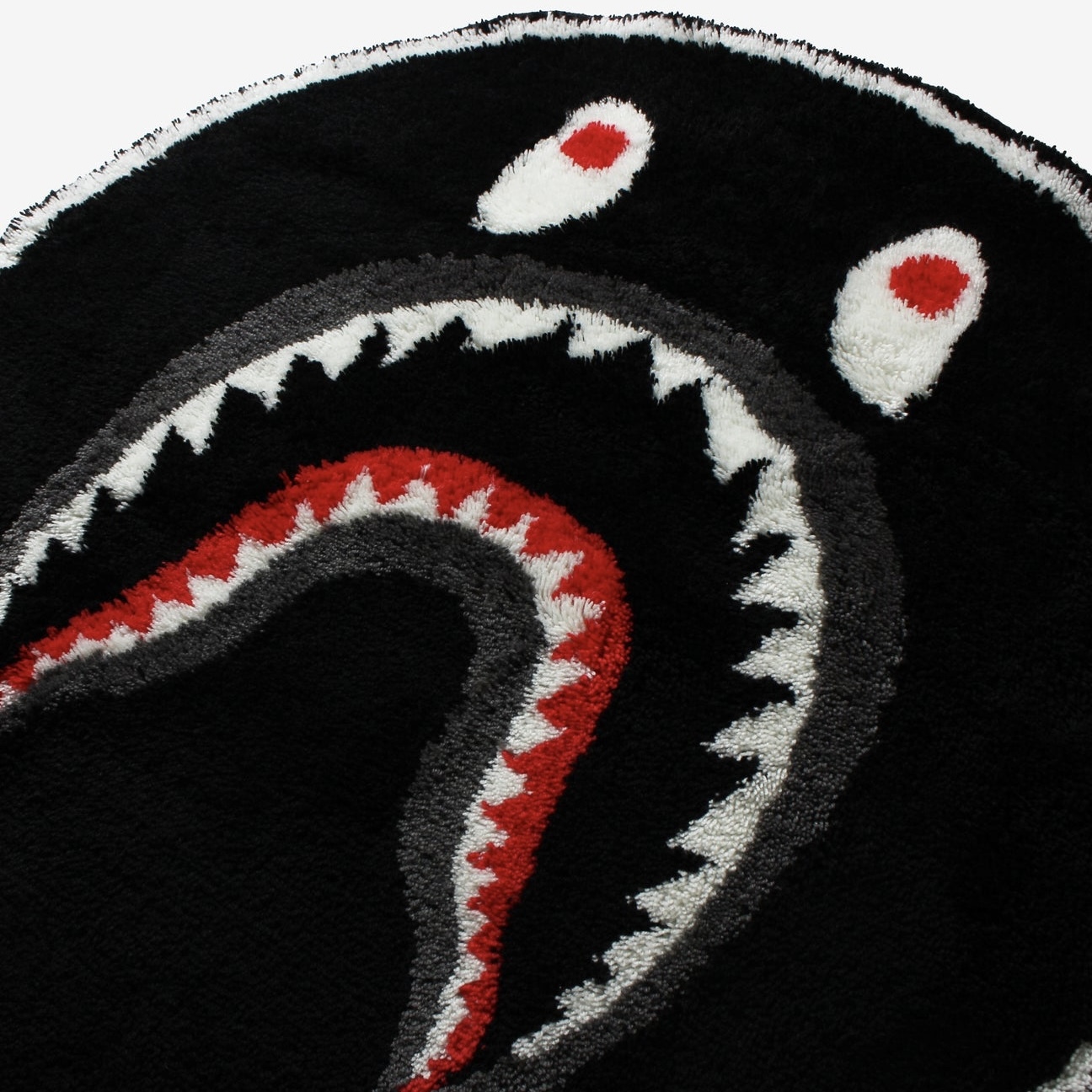 BAPE A BATHING APE SHARK 鯊魚地毯 圓毯 黑 長毛