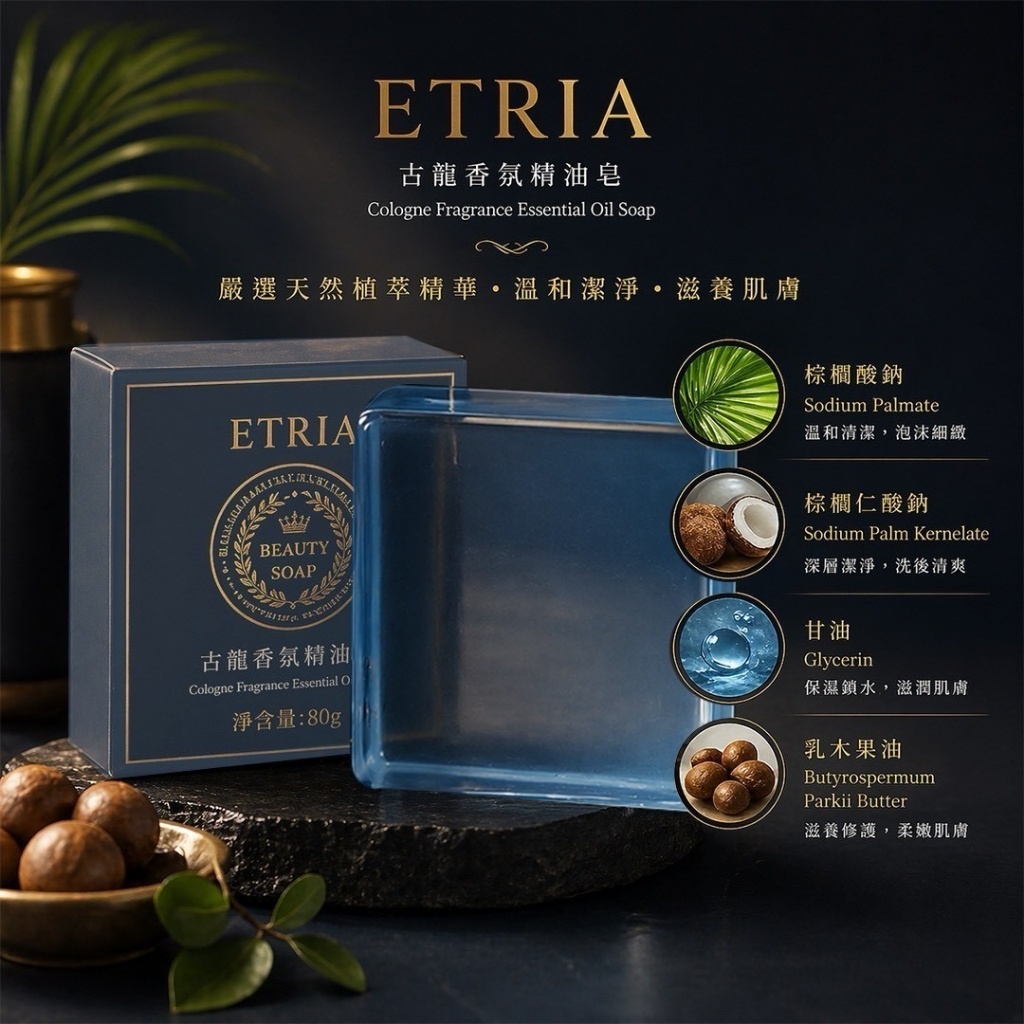 WSBB11756  香味就是身價ETRIA古龍香氛精油皂80g(一組4個)（現貨）