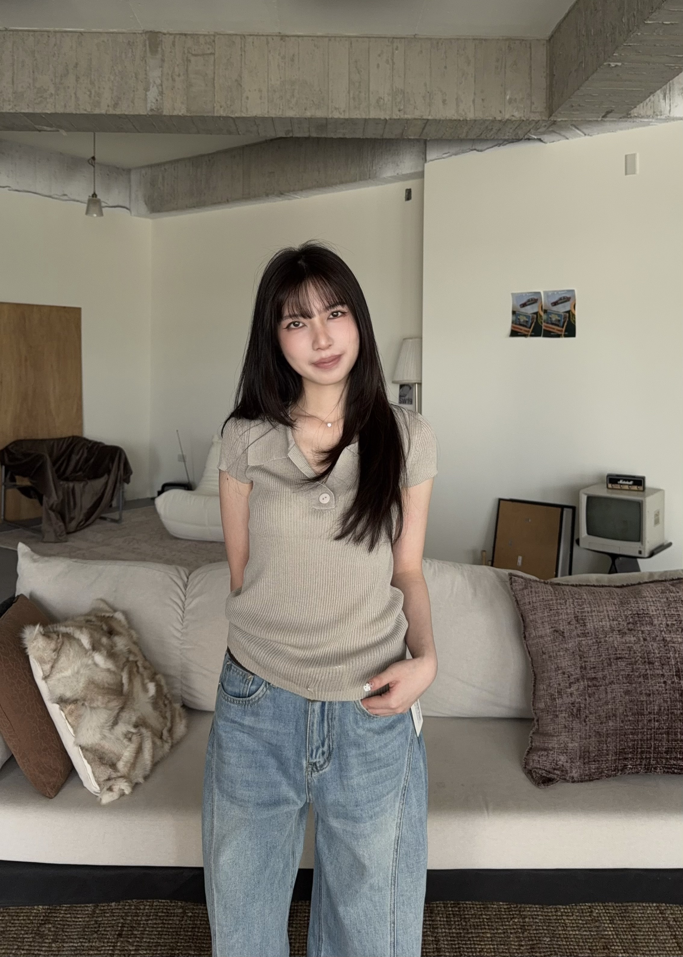 法式感女孩Polo薄針織上衣