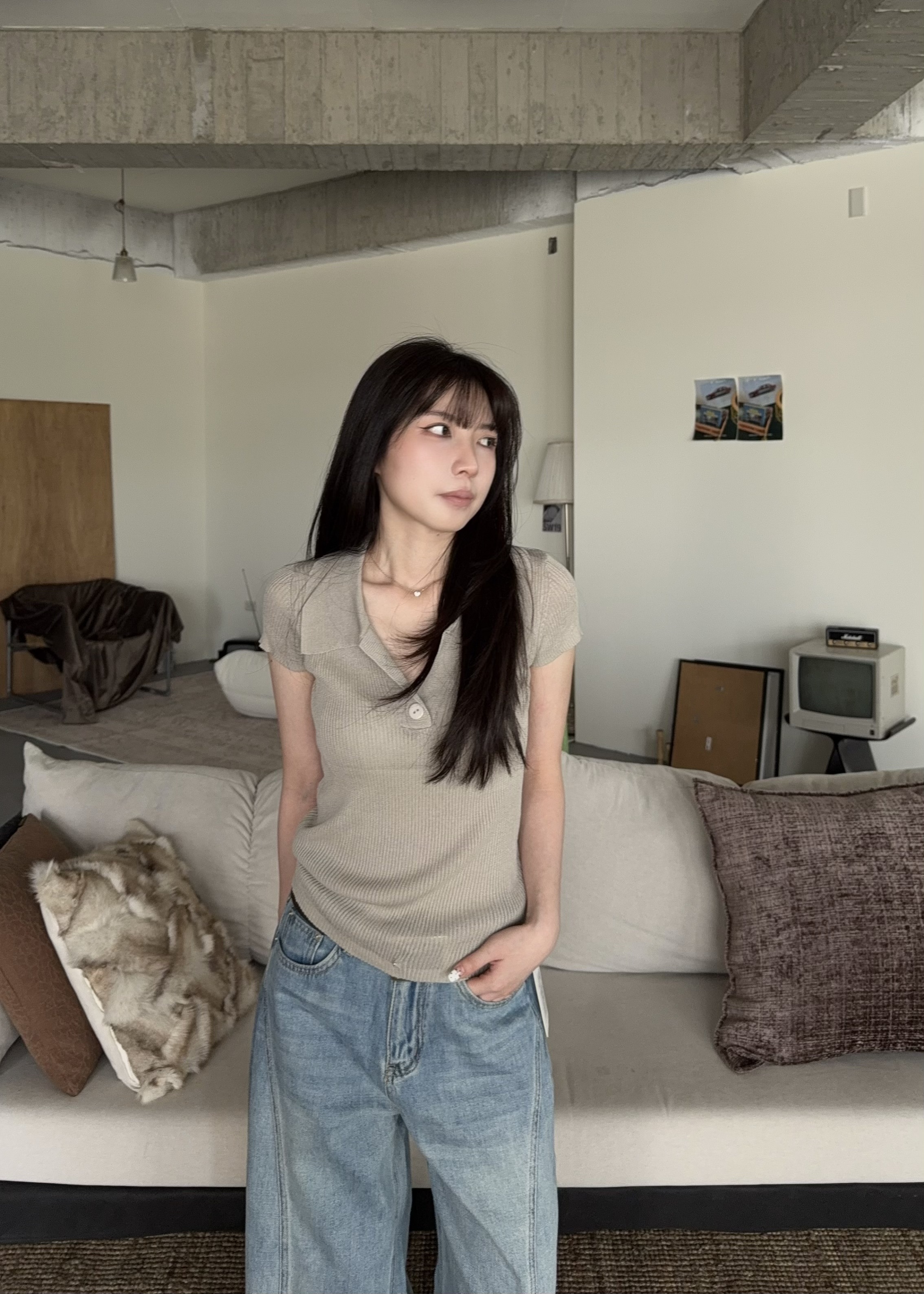 法式感女孩Polo薄針織上衣