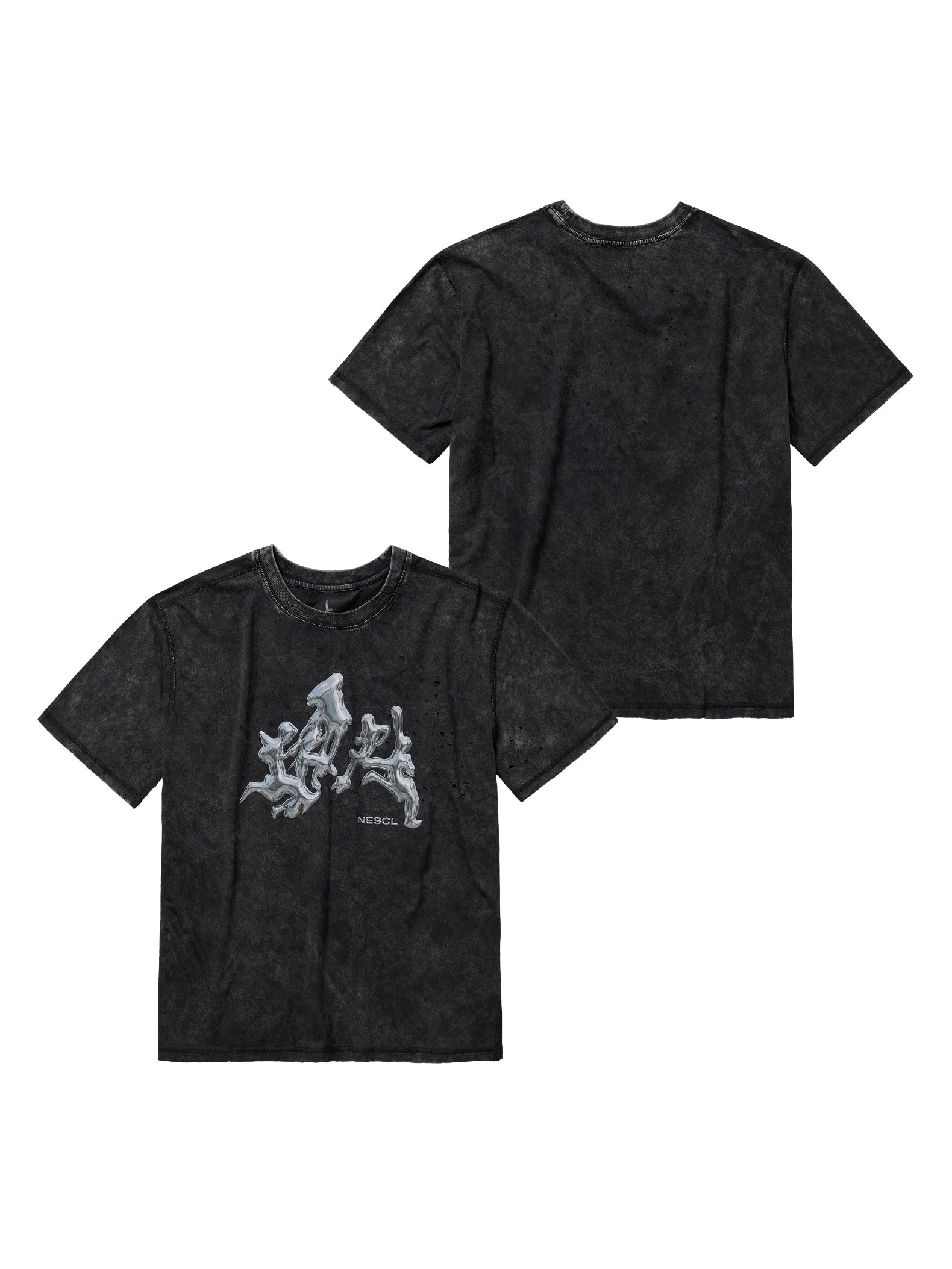 Air Act 礦物水洗金屬動態短袖 T-Shirt 正面與背面展示