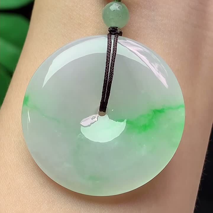 翡翠冰種飄綠平安扣 (36.7mm直徑),天然翡翠A玉, 緬甸玉, Jade, Jadeite