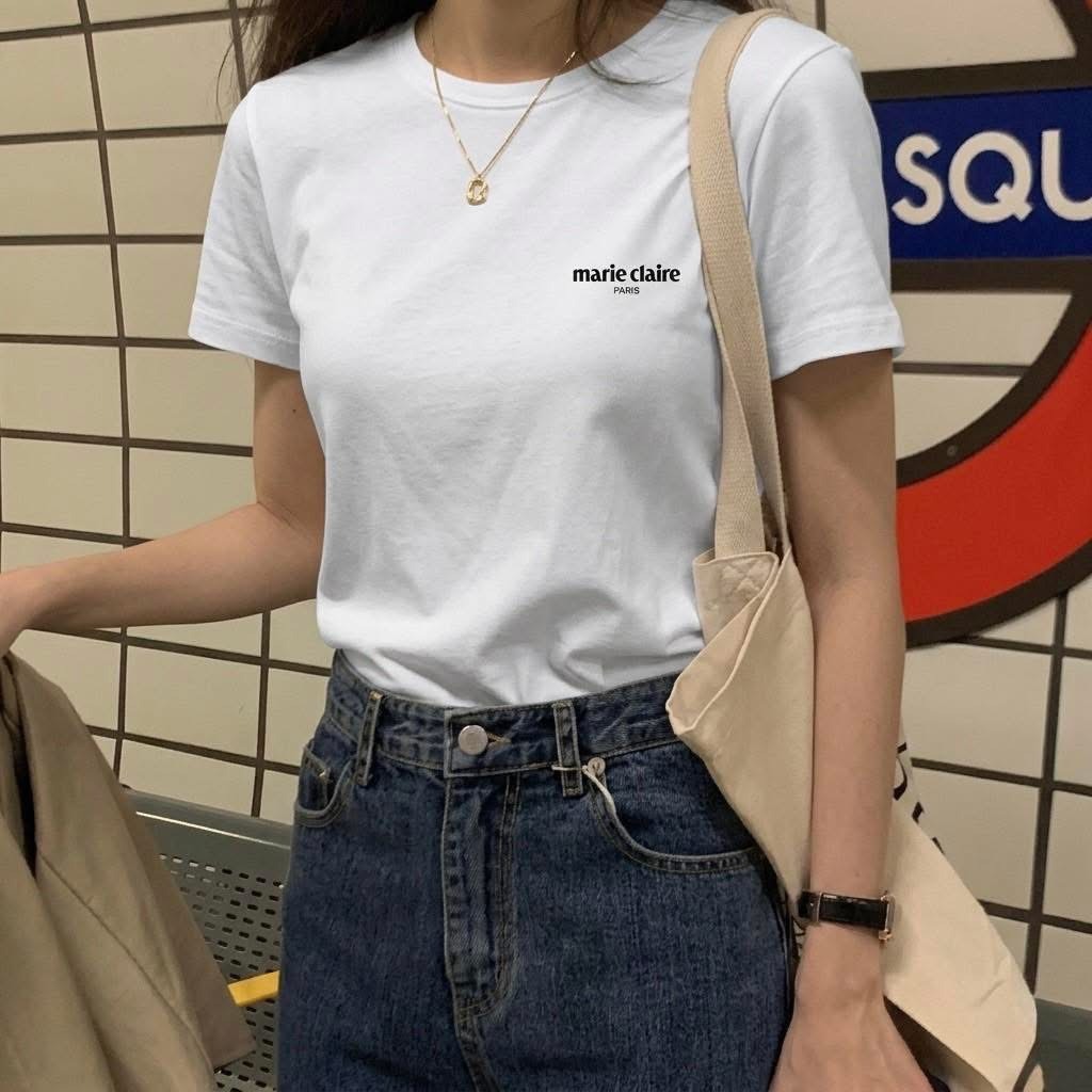 <週六中午12:00下架⚡️> 🇰🇷marie claire-Logo基礎款上衣兩件組（白+燕麥）🎁