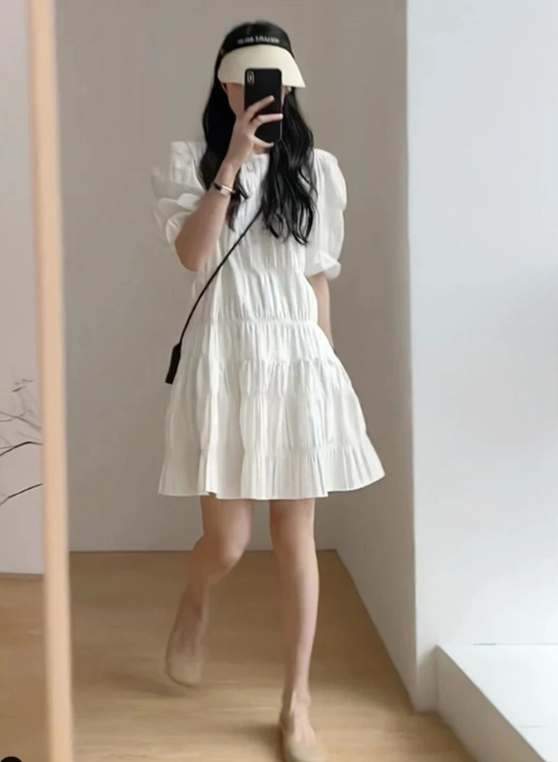 【直播】BUY LOVE BL052835 女裝皺褶泡泡短袖洋裝