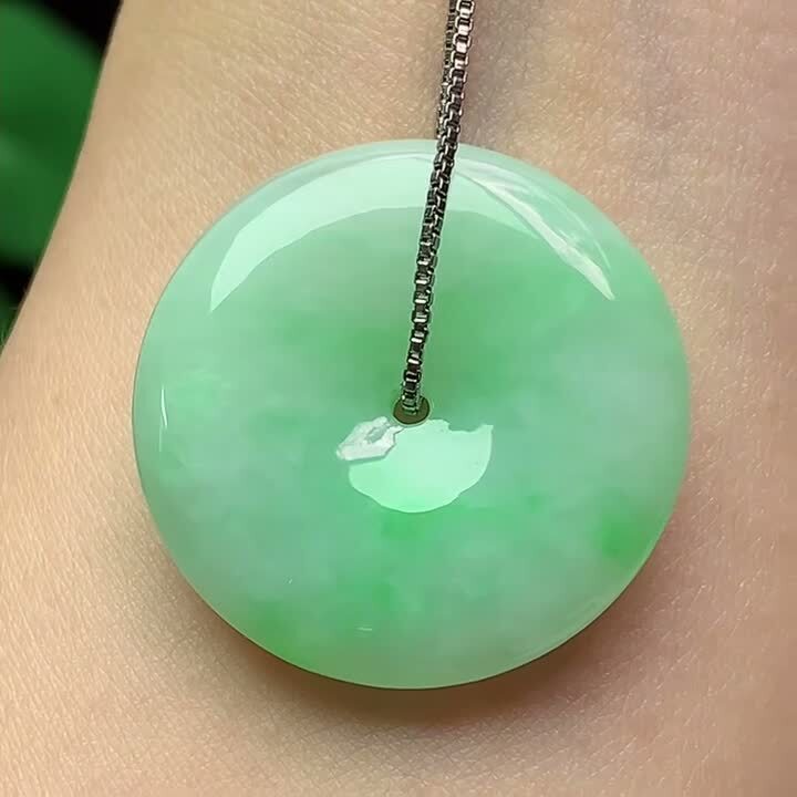 翡翠飄綠平安扣 (26.6mm直徑),天然翡翠A玉, 緬甸玉, Jade, Jadeite