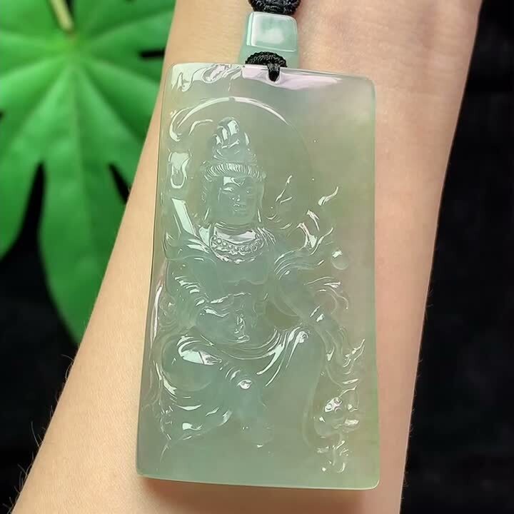 翡翠冰種熒光虛空藏菩薩,天然翡翠A玉, 緬甸玉, Jade, Jadeite