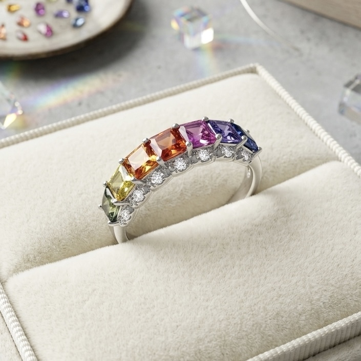 18K Gold Rainbow Sapphires with Diamonds setting