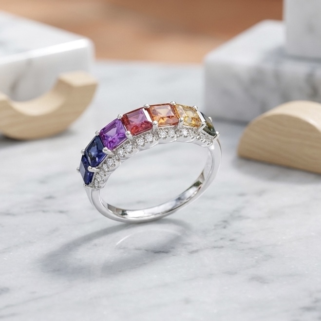 18K Gold Rainbow Sapphires with Diamonds setting