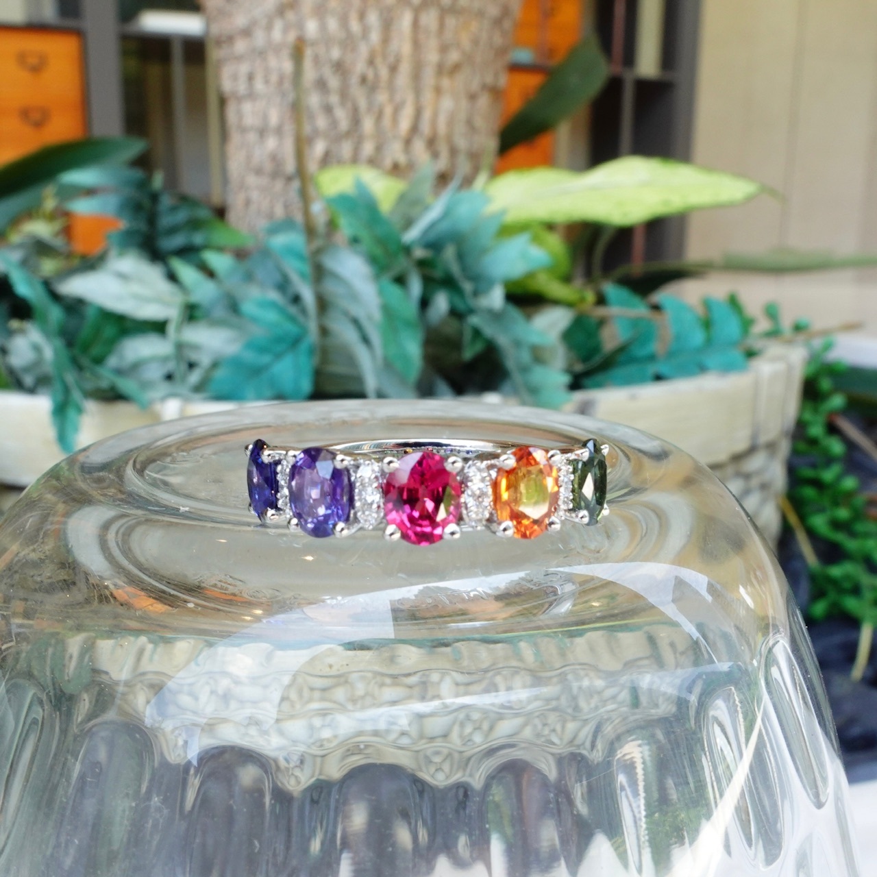 18K Gold Rainbow Sapphires with Diamonds setting