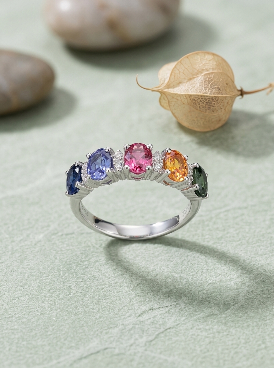 18K Gold Rainbow Sapphires with Diamonds setting