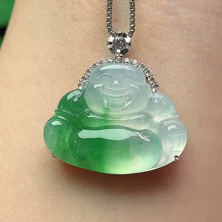 翡翠冰種飄綠佛公,天然翡翠A玉, 緬甸玉, Jade, Jadeite