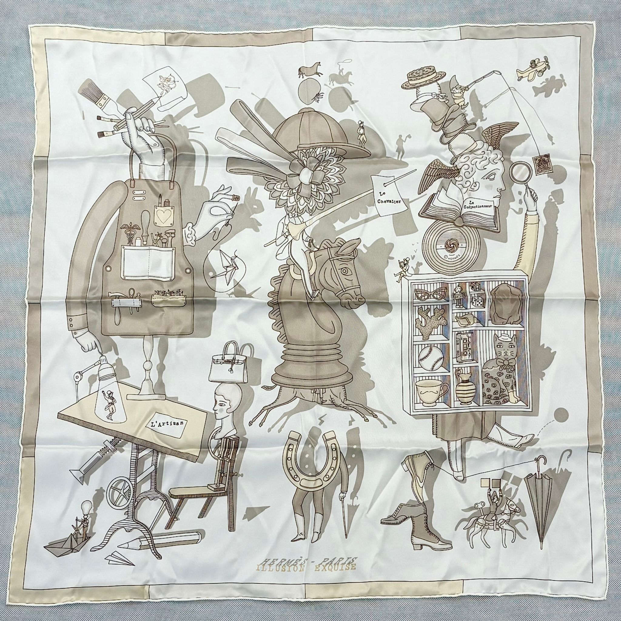 全新HERMES Scarf 70x70cm H984257S 02 Vanille Illusion Exquise 方巾/絲巾 灰色奇幻異想 #BRAND NEW #香榭站正品