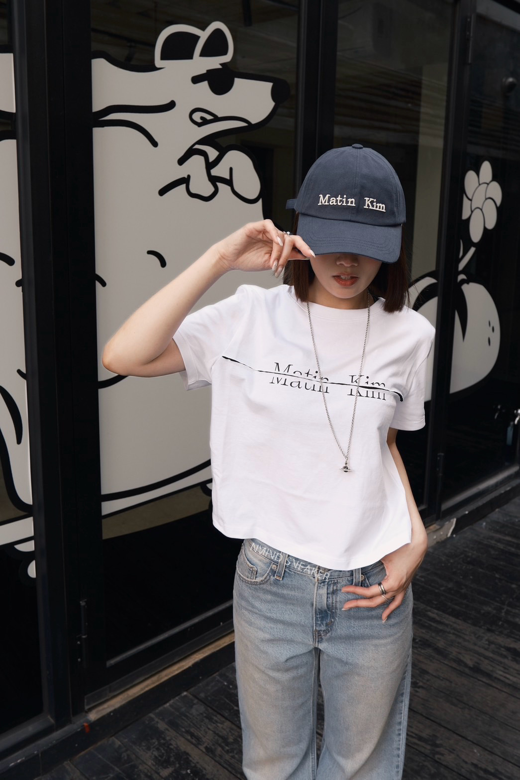 <快速出貨> MATIN KIM切線LOGO短版上衣 兩色