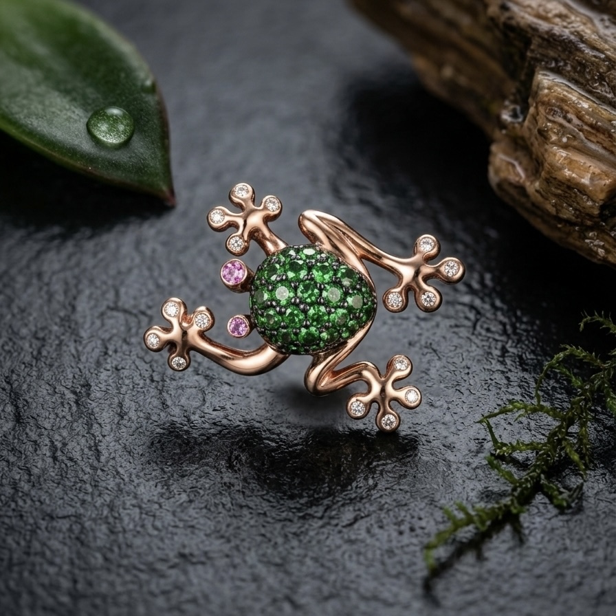 18K Rose Gold Tsavorite Diamonds Pendant - Frog
