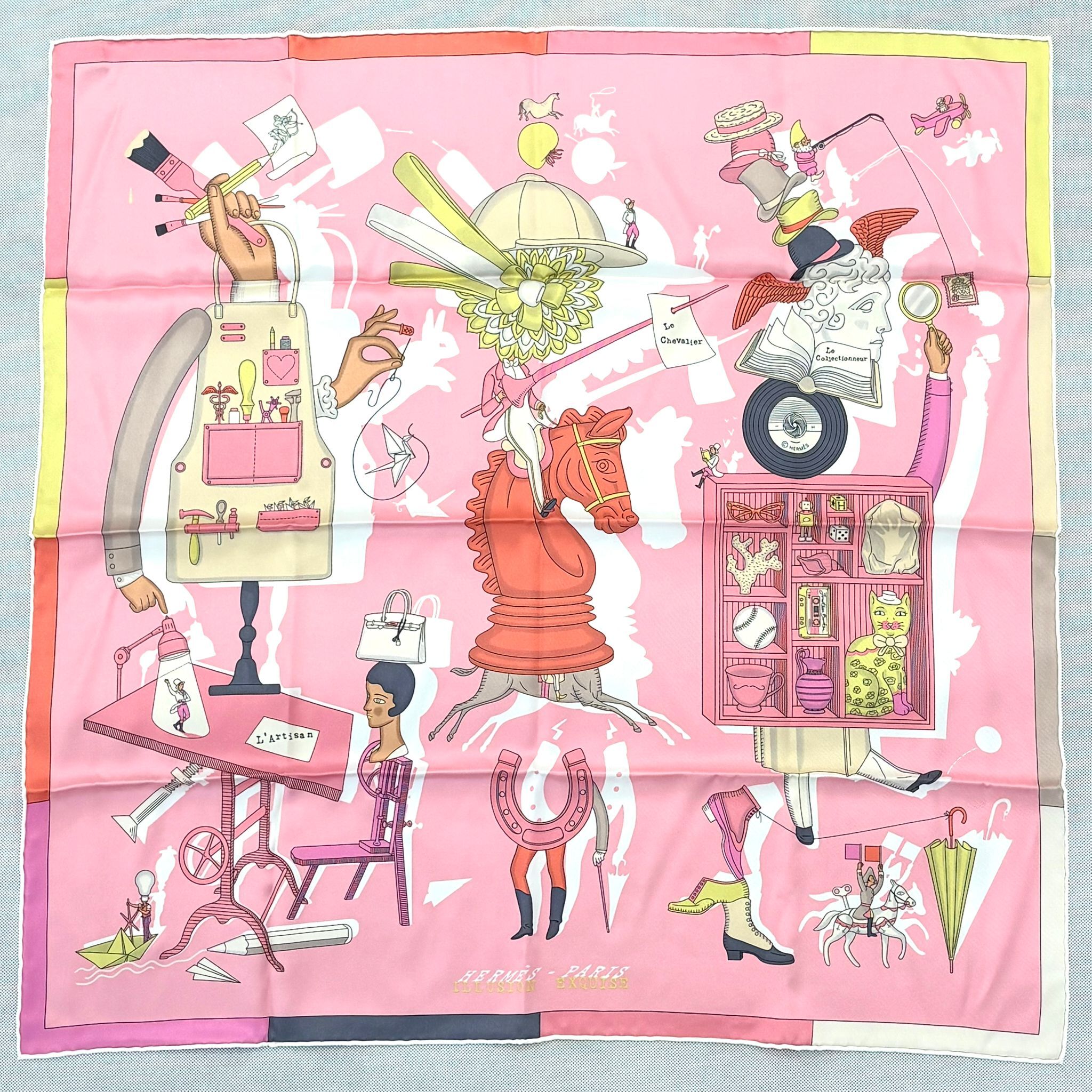 全新HERMES Scarf , 70x70cm, H984257S,  Vanille Illusion Exquise, 方巾/絲巾 粉色奇幻異想 #BRAND NEW #香榭站正品