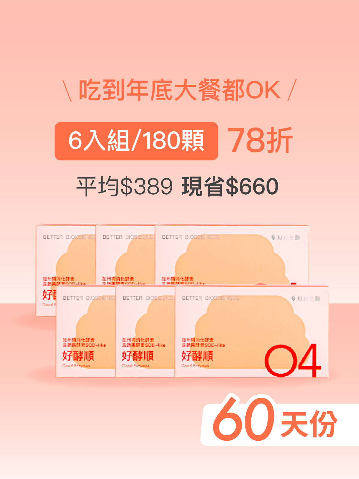 【好組合】好酵順－加州梅消化酵素 含蔬果酵素SOD-like＿6入組（180顆）
