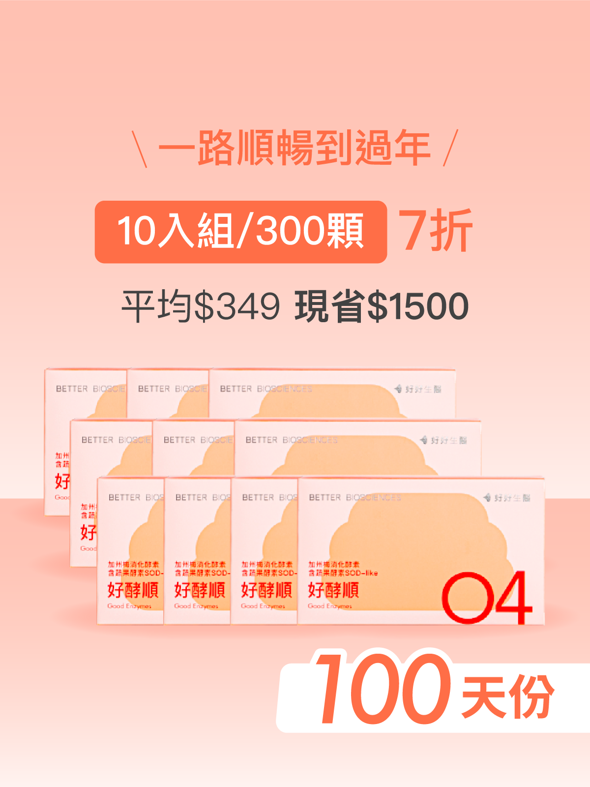 【好組合】好酵順－加州梅消化酵素 含蔬果酵素SOD-like＿10入組（300顆）