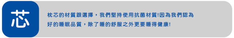 記憶枕枕芯材質說明圖，強調選用抗菌材質，讓睡眠兼具舒適與健康。