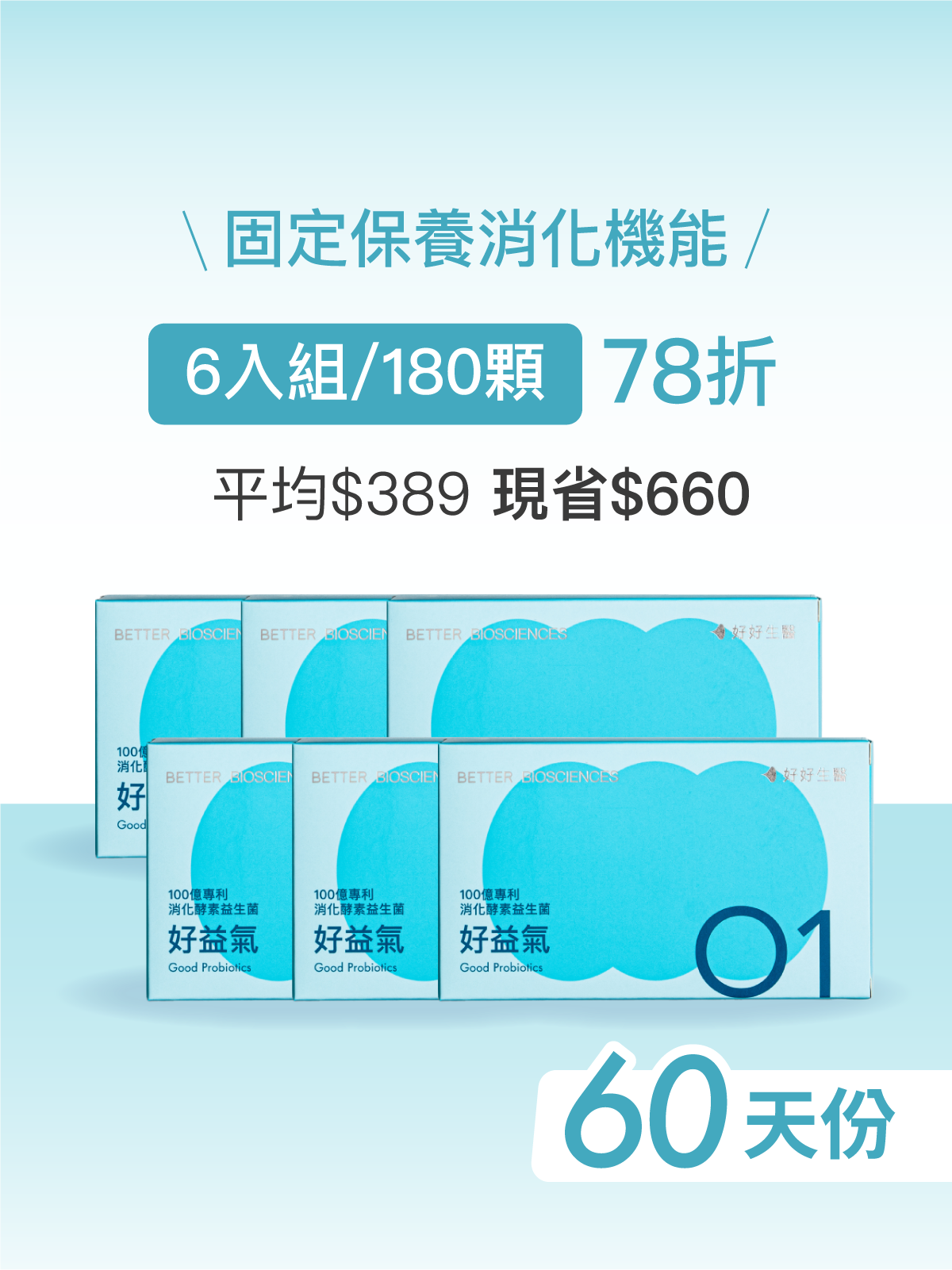 【好組合】好益氣－100億專利消化益生菌＿6入組（180顆）
