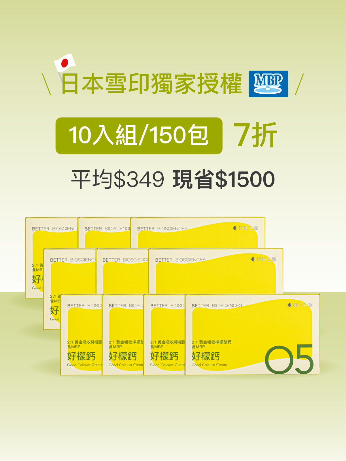 【好組合】好檬鈣－2:1黃金吸收檸檬酸鈣 含雪印MBP®＿10入組（150包）