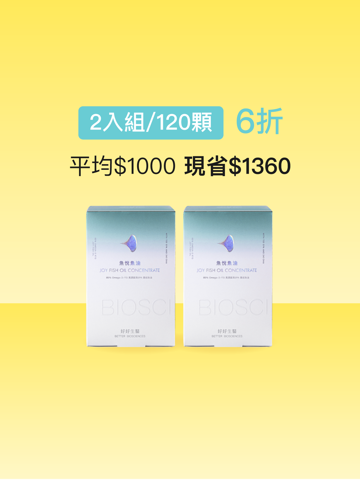 【新品6折】魚悅魚油－85% Omega-3 高濃度高EPA挪威魚油＿2入組 (120顆)
