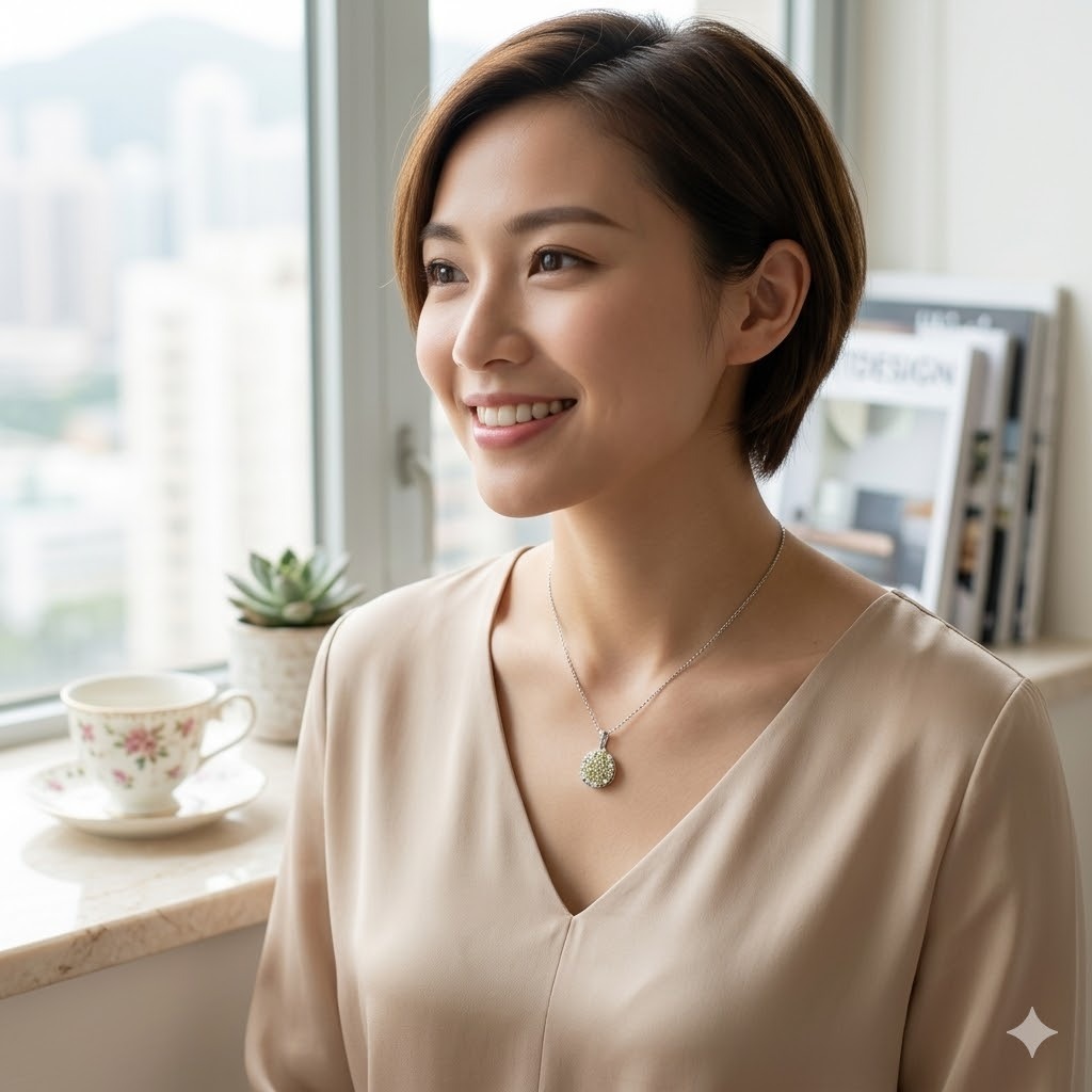 全新18K白金76份鑽石吊墜