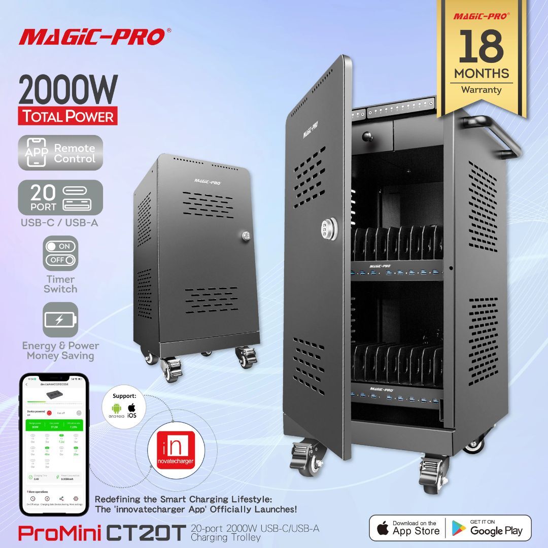 ProMini CT20T 2000W 20 Port (USB-C or USB-A) App Control Charging Trolley