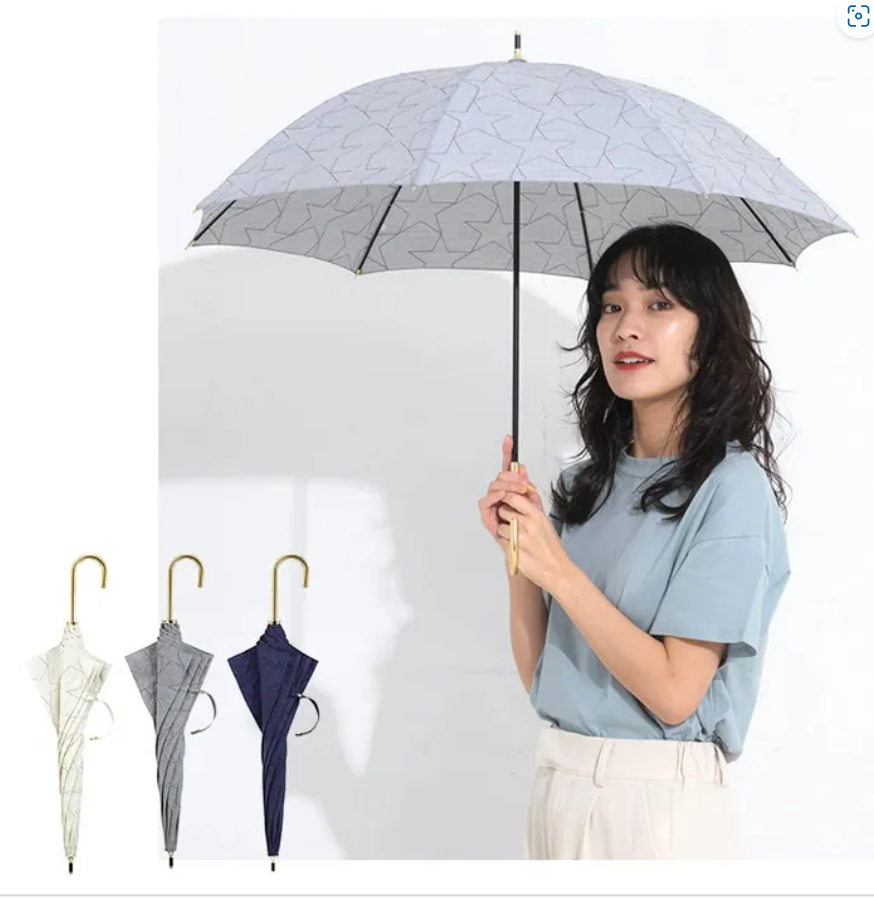 ac1441/wpc- Parasol 星形刺繡防UV遮陽長摺傘 (深藍色 / 米白色)