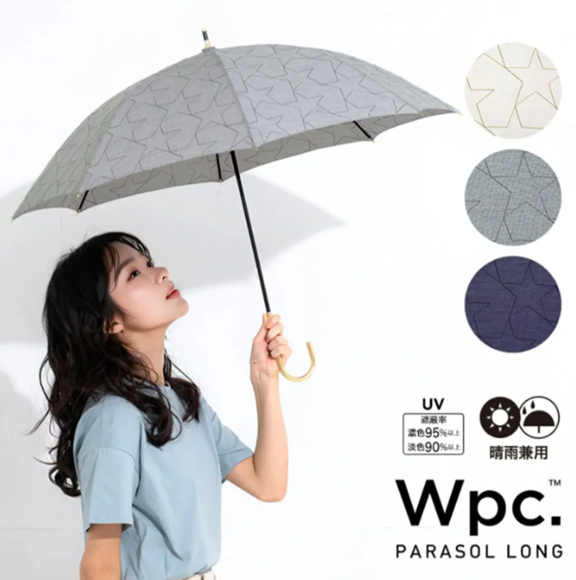 ac1441/wpc- Parasol 星形刺繡防UV遮陽長摺傘 (深藍色 / 米白色)
