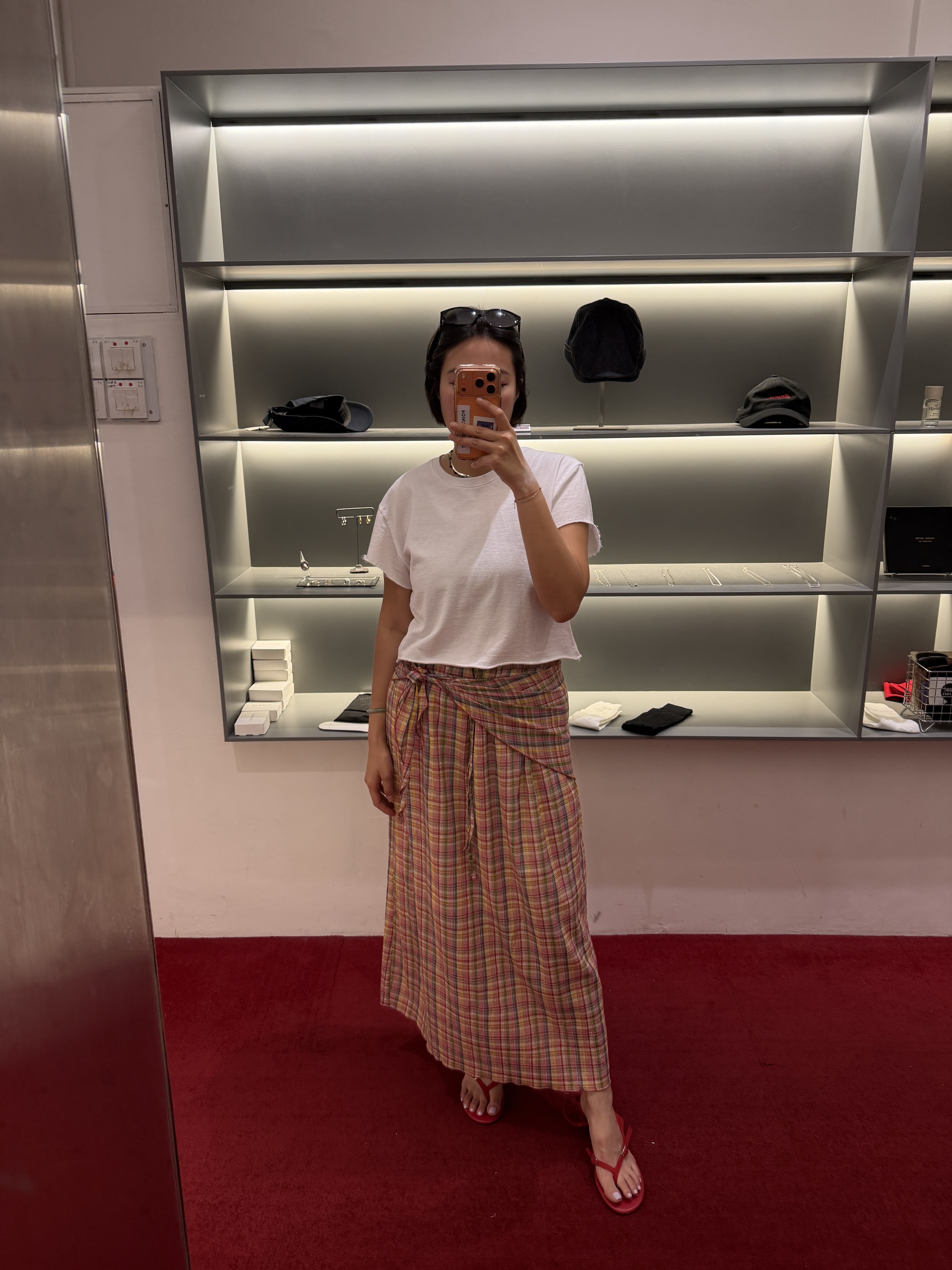 Checked pencil skirt with scarf