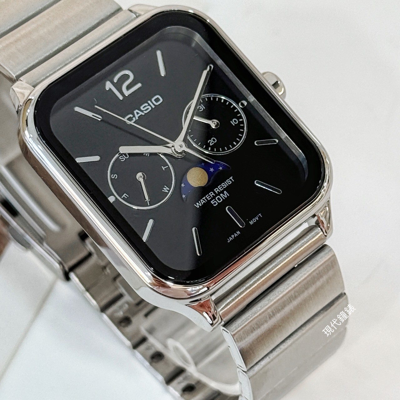 【CASIO 卡西歐】月相復古方形中性錶MTP-M305D-1A 34mm 現代鐘錶