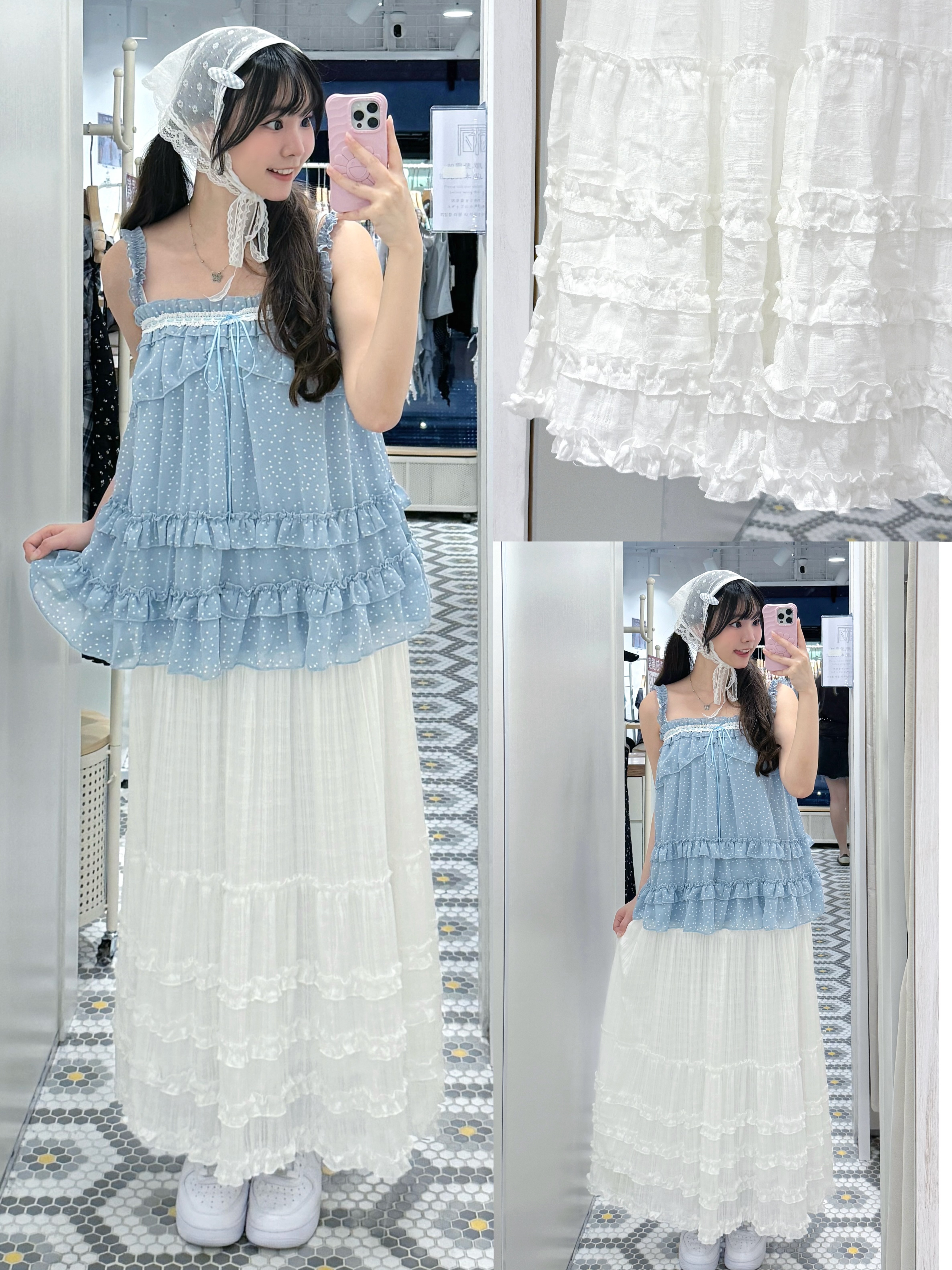 EA1260｜輕重磅‧₊˚ ☁️⋅ 棉麻料暗格4小束ruffle長裙